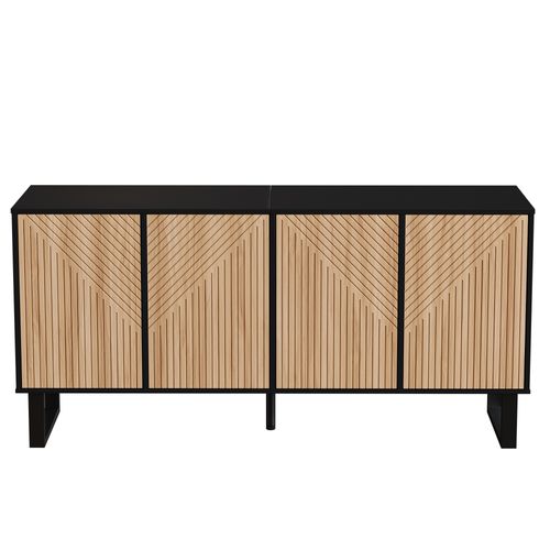 Buffet 4 Portes Et Pieds En Métal Noir + Imitation Chêne