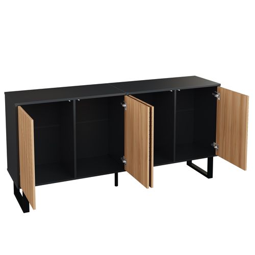 Buffet 4 Portes Et Pieds En Métal Noir + Imitation Chêne