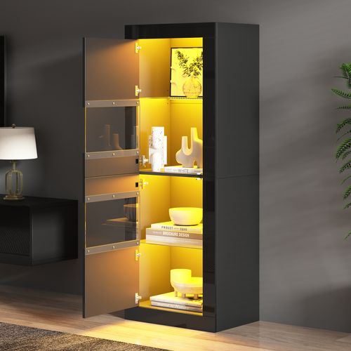 Vitrine Avec LED Et 2 Portes Noir