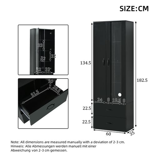 Vitrine Avec LED, 2 Tiroirs Et 2 Portes Noir