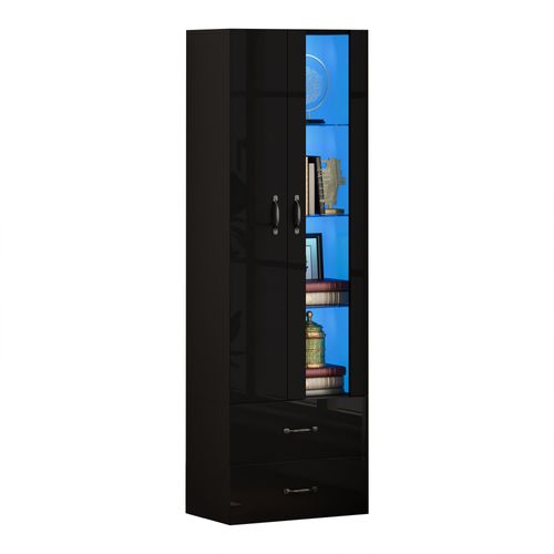 Vitrine Avec LED, 2 Tiroirs Et 2 Portes Noir