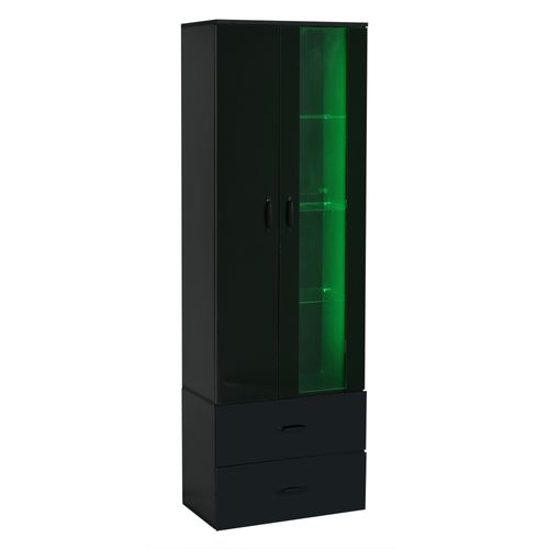 Vitrine Avec LED, 2 Tiroirs Et 2 Portes Noir