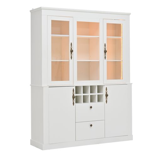 Vitrine Avec LED, 2 Tiroirs, 4 Portes Et 8 Casiers à Vin Blanc