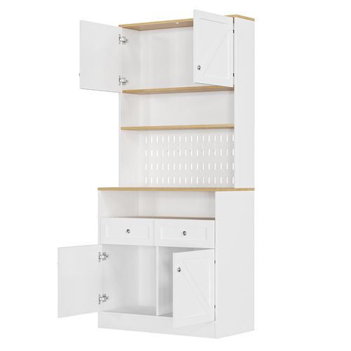 Buffet De Cuisine Avec 4 Portes, 2 Tiroirs Et Étagère à 3 Niveaux Blanc