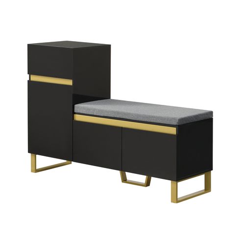 Meuble à Chaussures Avec 3 Portes, 1 Tiroir Et Coussin De Siège Moelleux Noir