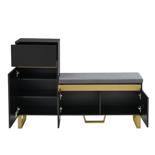 Meuble à Chaussures Avec 3 Portes, 1 Tiroir Et Coussin De Siège Moelleux Noir