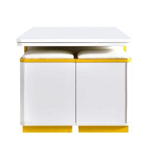 Table Basse Avec 2 Tiroirs, Plateau Réglable Et 4 Tabourets Blanc