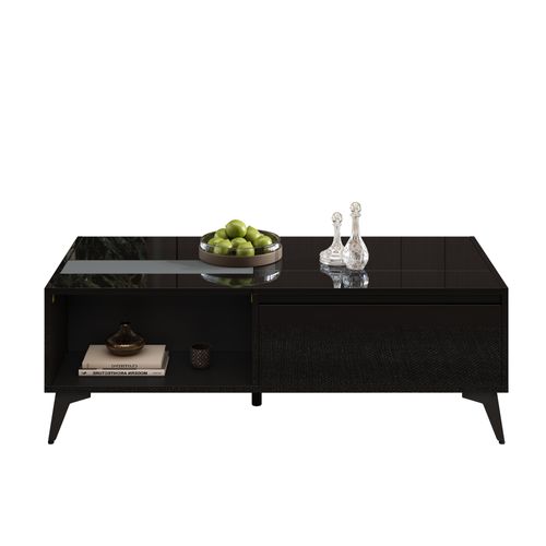 Table Basse Avec Plateau Réglable, 1 Porte Et 1 Niche Noir