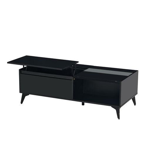 Table Basse Avec Plateau Réglable, 1 Porte Et 1 Niche Noir