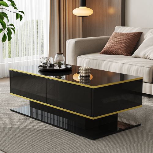 Table Basse Avec LED, 3 Tiroirs Et 1 Niche Noir