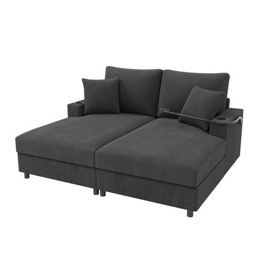 Canapé Fixe 2 Places Avec USB Et 2 Porte-gobelets Gris