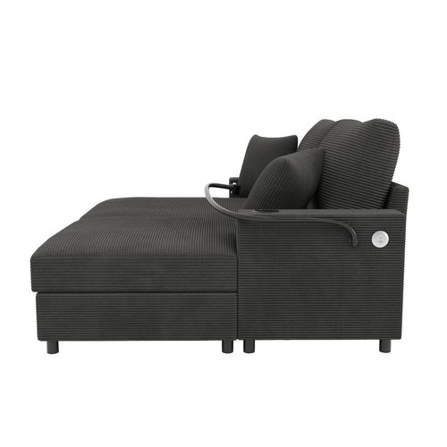 Canapé Fixe 2 Places Avec USB Et 2 Porte-gobelets Gris