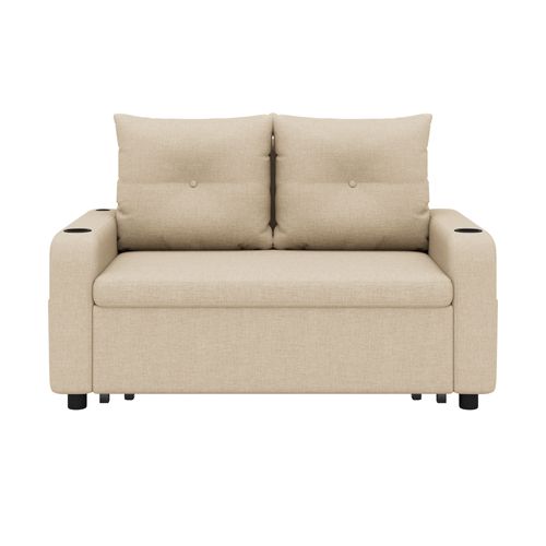 Canapé Convertible 2 Places Avec USB, Poches Latérales Et 2 Porte-gobelets Beige