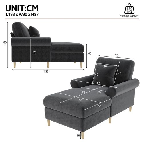 Fauteuil Fixe 133 X 87 X 90cm Velvet Gris