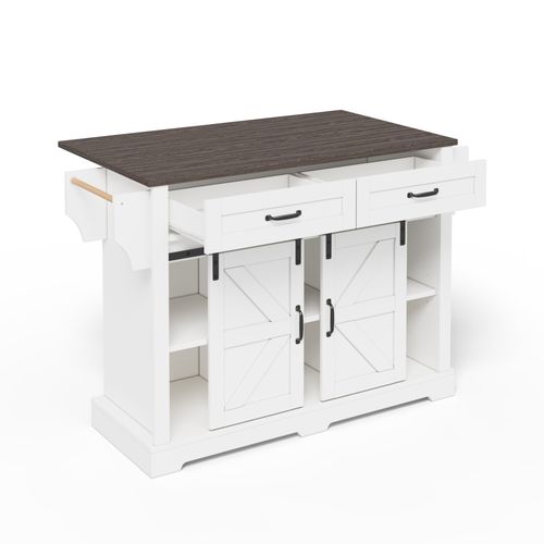 Ilot Central Ilot De Cuisine Avec 2 Portes Coulissantes Et 2 Tiroirs Blanc