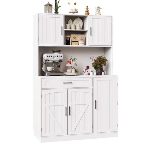 Buffet De Cuisine Avec LED, 5 Portes Et 1 Tiroir Blanc