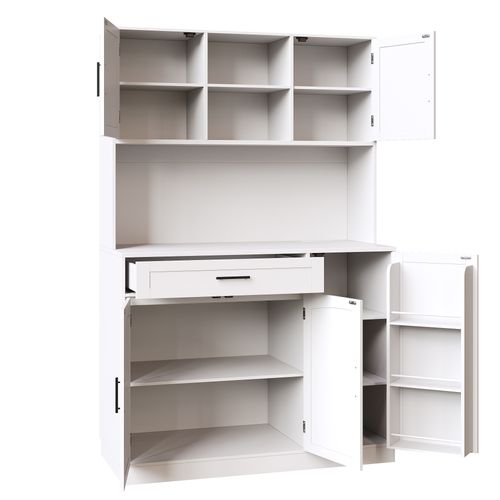 Buffet De Cuisine Avec LED, 5 Portes Et 1 Tiroir Blanc