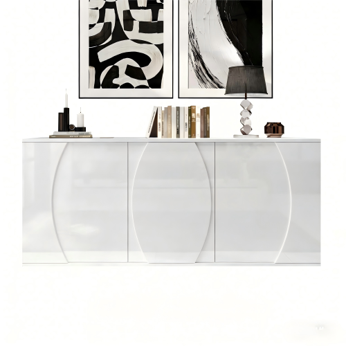 Buffet De Salon  à 3 Portes-meuble De Rangement LED-laqué Brillant-en Bois -blanc