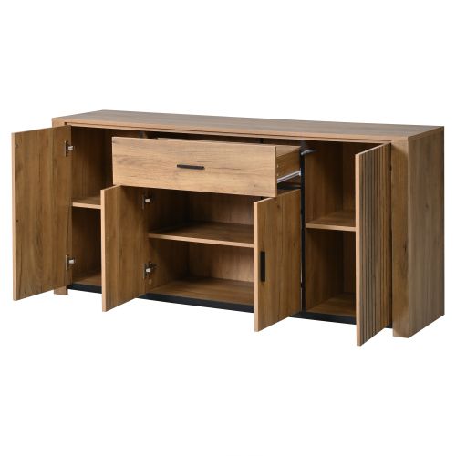 Commode 160cm-buffet à 4 Portes Et 1 Tiroir-compartiments Larges Sans Poignées-bois