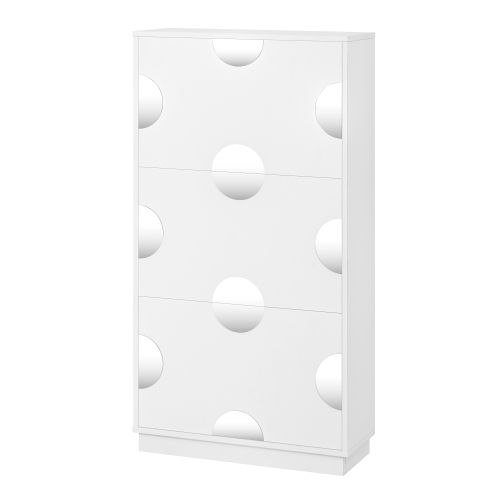 Meuble à Chaussures à 3 Portes-miroir Rond-ultra-fin (24 Cm)-meuble D'entrée-blanc