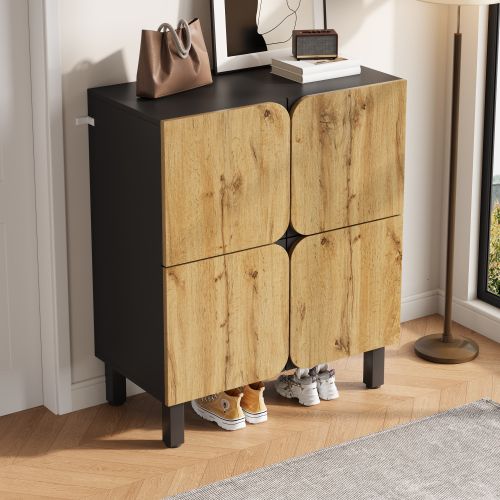 Meuble à Chaussures-avec 4 Portes Incurvées-meuble D'entré-en Mdf-naturel