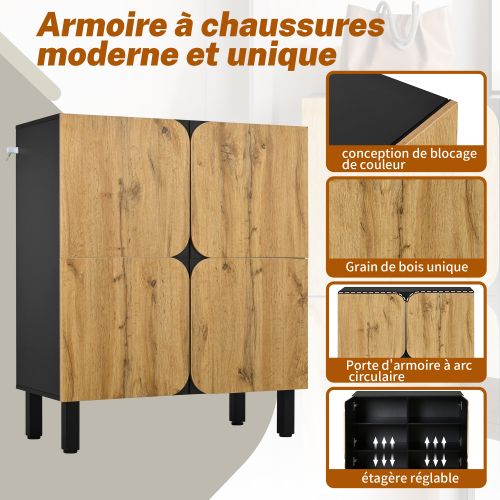 Meuble à Chaussures-avec 4 Portes Incurvées-meuble D'entré-en Mdf-naturel