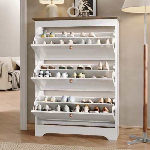 Meuble à Chaussures à 3 Portes-meuble D'entré-convient Pour L'entrée-ultra-fin (26 Cm)-blanc