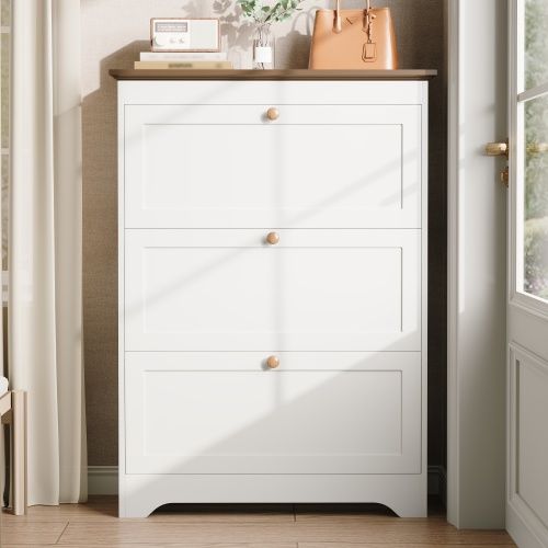 Meuble à Chaussures à 3 Portes-meuble D'entré-convient Pour L'entrée-ultra-fin (26 Cm)-blanc