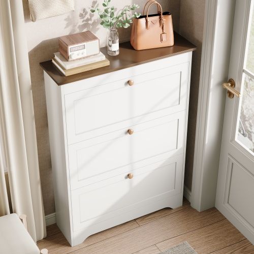 Meuble à Chaussures à 3 Portes-meuble D'entré-convient Pour L'entrée-ultra-fin (26 Cm)-blanc