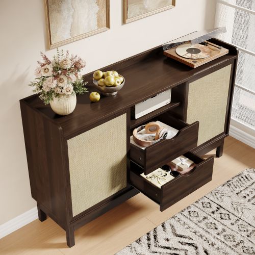 Buffet-portes Coulissantes-2 Tiroir-charge Maximale 80 Kg-meuble De Rangement-noyer