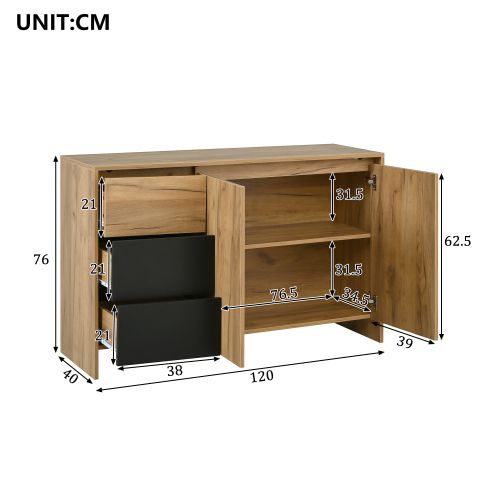 Buffet LED-meuble De Cuisine-commode à 3 Tiroirs Et 2 Portes-bois Et Noir.