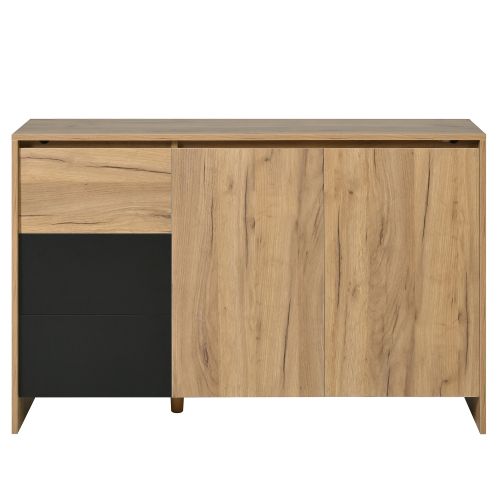 Buffet LED-meuble De Cuisine-commode à 3 Tiroirs Et 2 Portes-bois Et Noir.