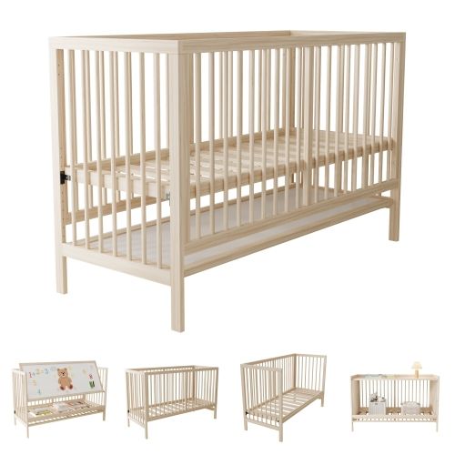 Lit Bébé 140x60 Cm - Evolutif 3 en 1 - En Bois Massif