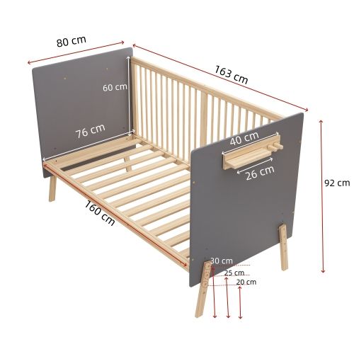 Lit Bébé 160x70 Cm - Hauteur Réglable Sur 3 Positions - Bois Massif