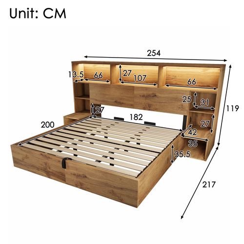 Lit Coffre 180x200 Cm Avec LED, USB, 2 Tables De Chevet Et Des Étagères à Plusieurs Niveaux