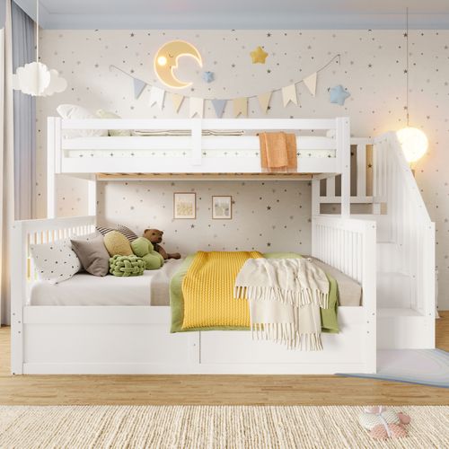 Lit Superposé 140 X 200 Cm + 90 X 200 Cm Avec Lit Coffre Blanc