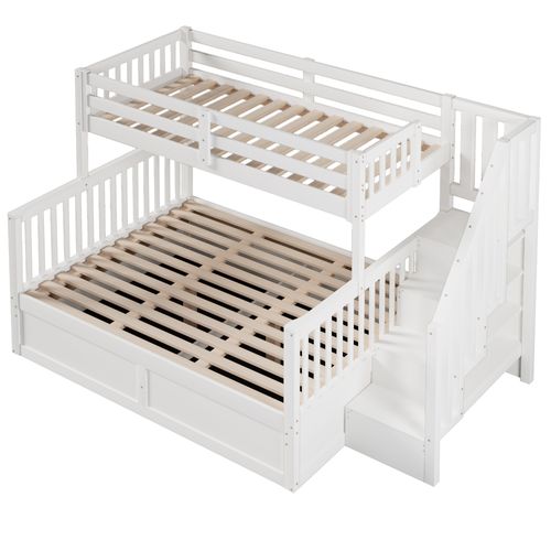 Lit Superposé 140 X 200 Cm + 90 X 200 Cm Avec Lit Coffre Blanc