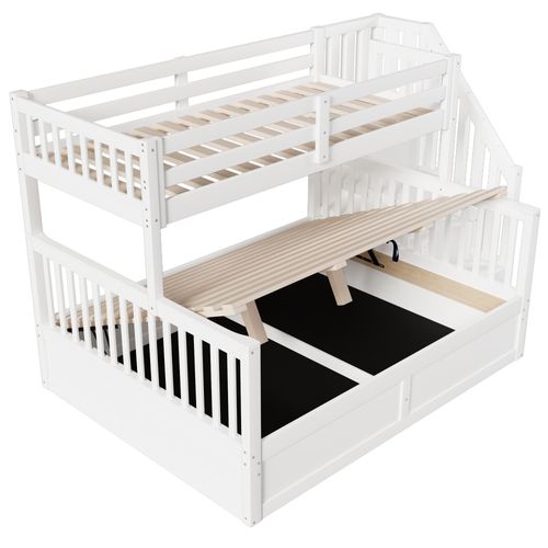 Lit Superposé 140 X 200 Cm + 90 X 200 Cm Avec Lit Coffre Blanc