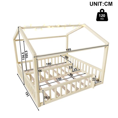 Lit Enfant Cabane  2 X 90 X 190 Cm Avec LED Imitation Chêne