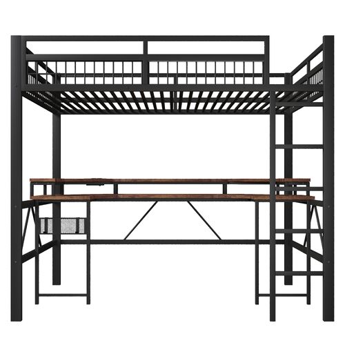Lit Mezzanine 140 X 200 Cm Avec LED, USB Et Bureau En Métal Noir