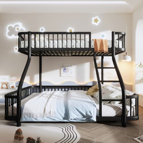 Lit Superposé 140 X 200 Cm + 90 X 200 Cm En Métal Noir