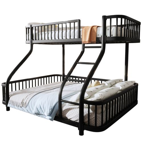 Lit Superposé 140 X 200 Cm + 90 X 200 Cm En Métal Noir