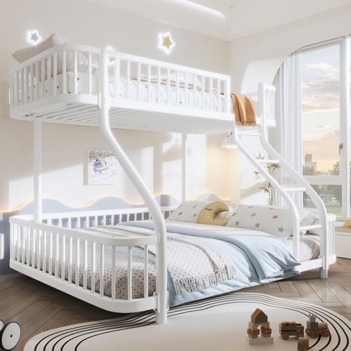 Lit Superposé 140 X 200 Cm + 90 X 200 Cm En Métal Blanc