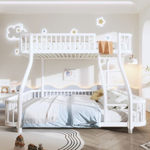 Lit Superposé 140 X 200 Cm + 90 X 200 Cm En Métal Blanc