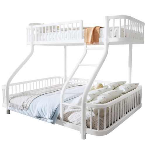 Lit Superposé 140 X 200 Cm + 90 X 200 Cm En Métal Blanc