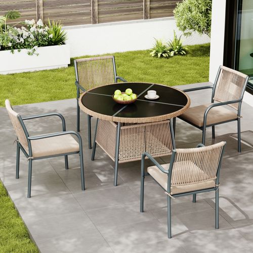 Ensemble table et chaise 4 Places Avec 1 Table Et 4 Fauteuils Beige + Gris