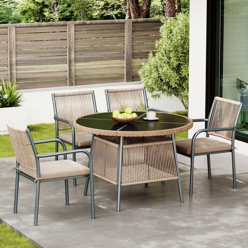 Ensemble table et chaise 4 Places Avec 1 Table Et 4 Fauteuils Beige + Gris