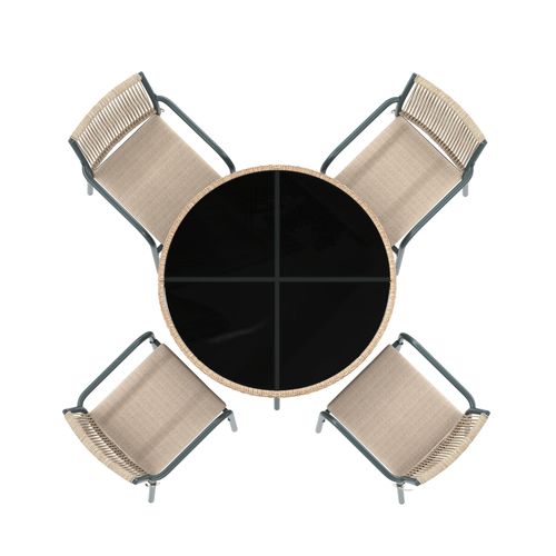 Ensemble table et chaise 4 Places Avec 1 Table Et 4 Fauteuils Beige + Gris