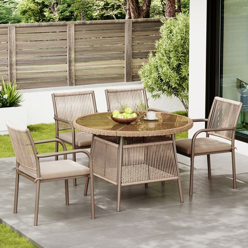 Ensemble table et chaise 4 Places Avec 1 Table Et 4 Fauteuils Beige + Kaki