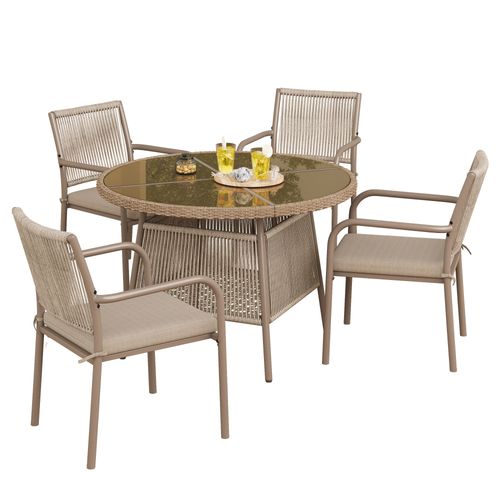 Ensemble table et chaise 4 Places Avec 1 Table Et 4 Fauteuils Beige + Kaki